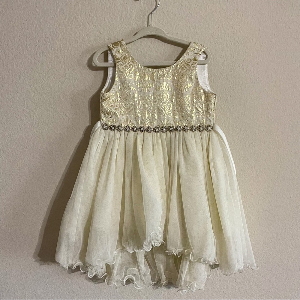 Costure Princess 3T rhinestone white and gold embroidery formal dress